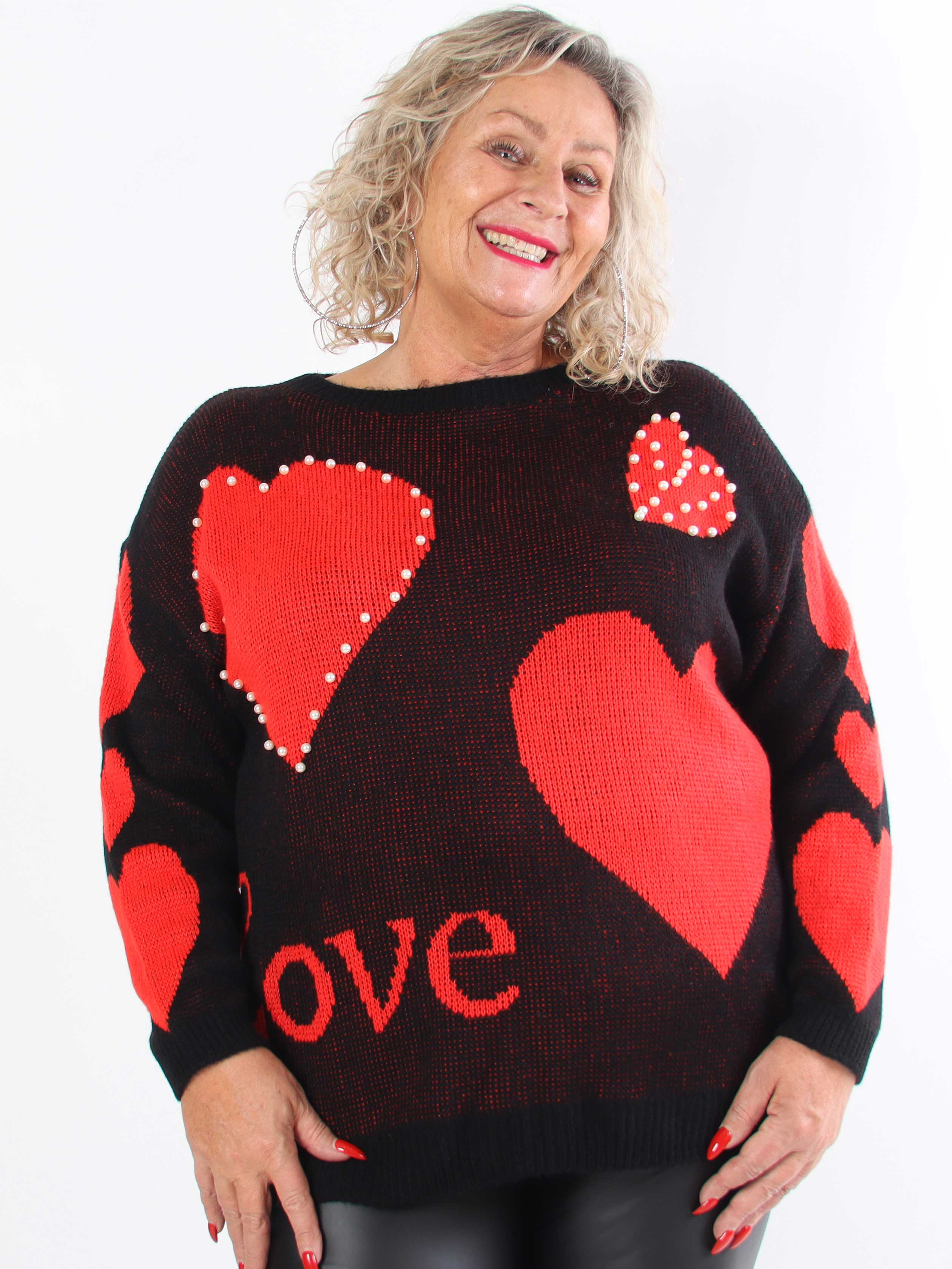 Valeria - Sød plus size strik med hjerter og perler